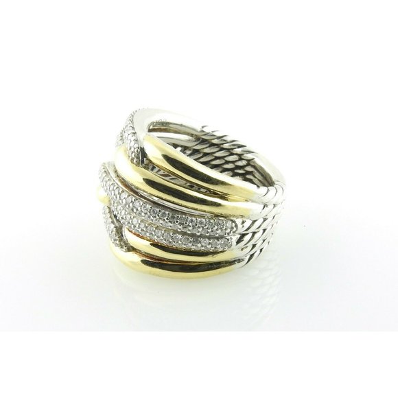 David Yurman 18K Gold Sterling Diamond Triple Loop Labyrinth Ring 7 #10708 - Picture 3 of 11